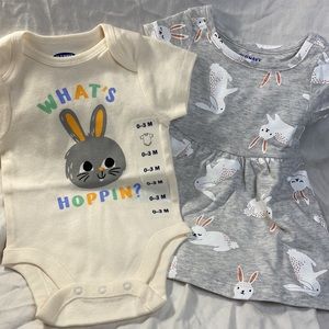 NWT Bundle - Old Navy Easter Onesie & Heather Gray Bunny Dress